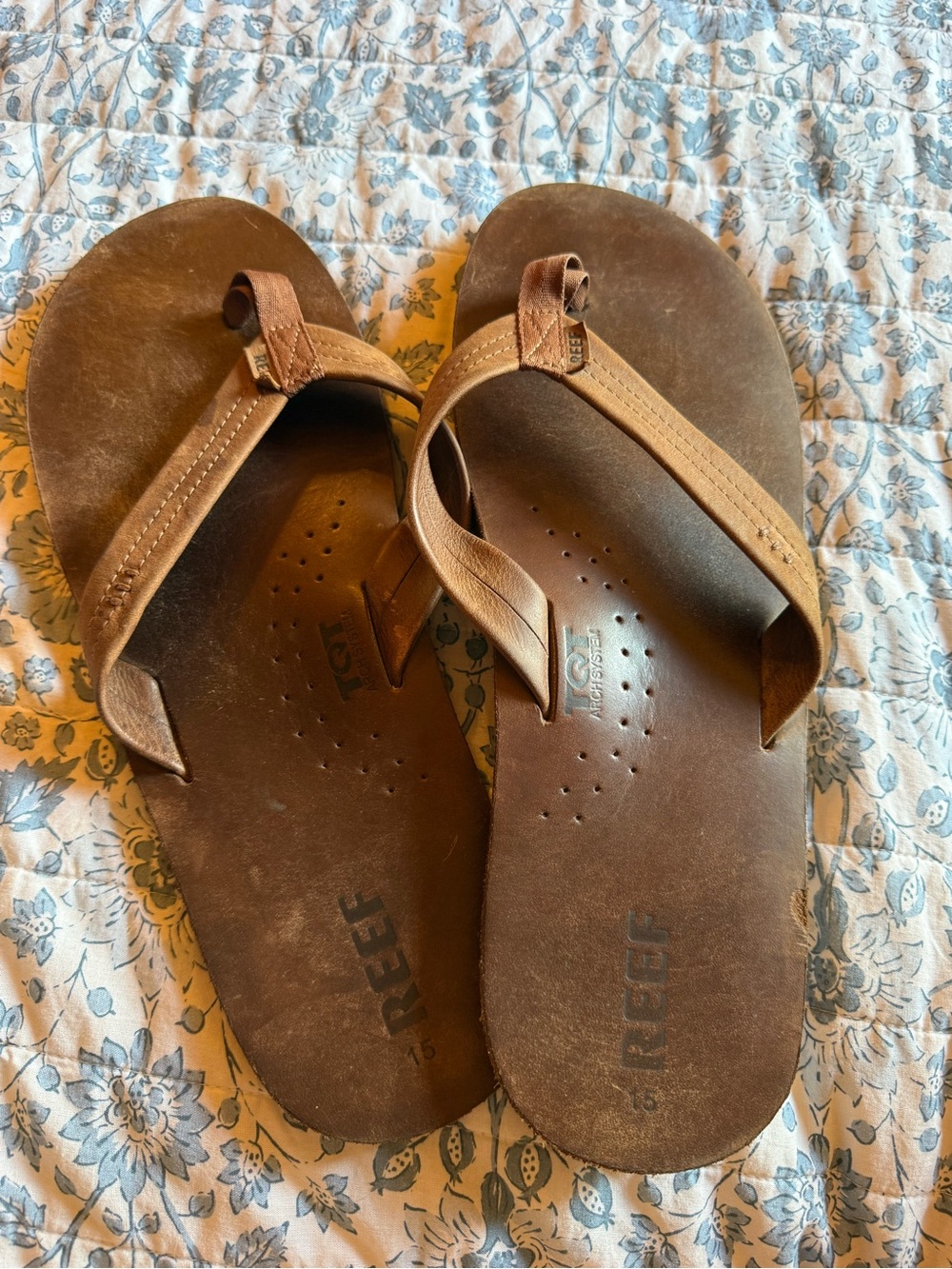 Reef Men’s Brown and Tan Leather Flip Flops